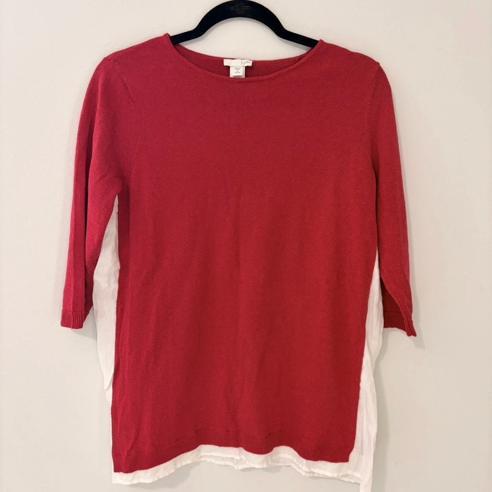 J. Jill Linen Knit Sweater Tunic Top Petite Small Red